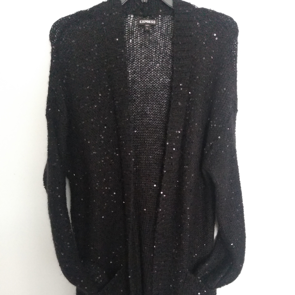 🥀Express Black Mohair blend Cardigan w/ sequins Sweater